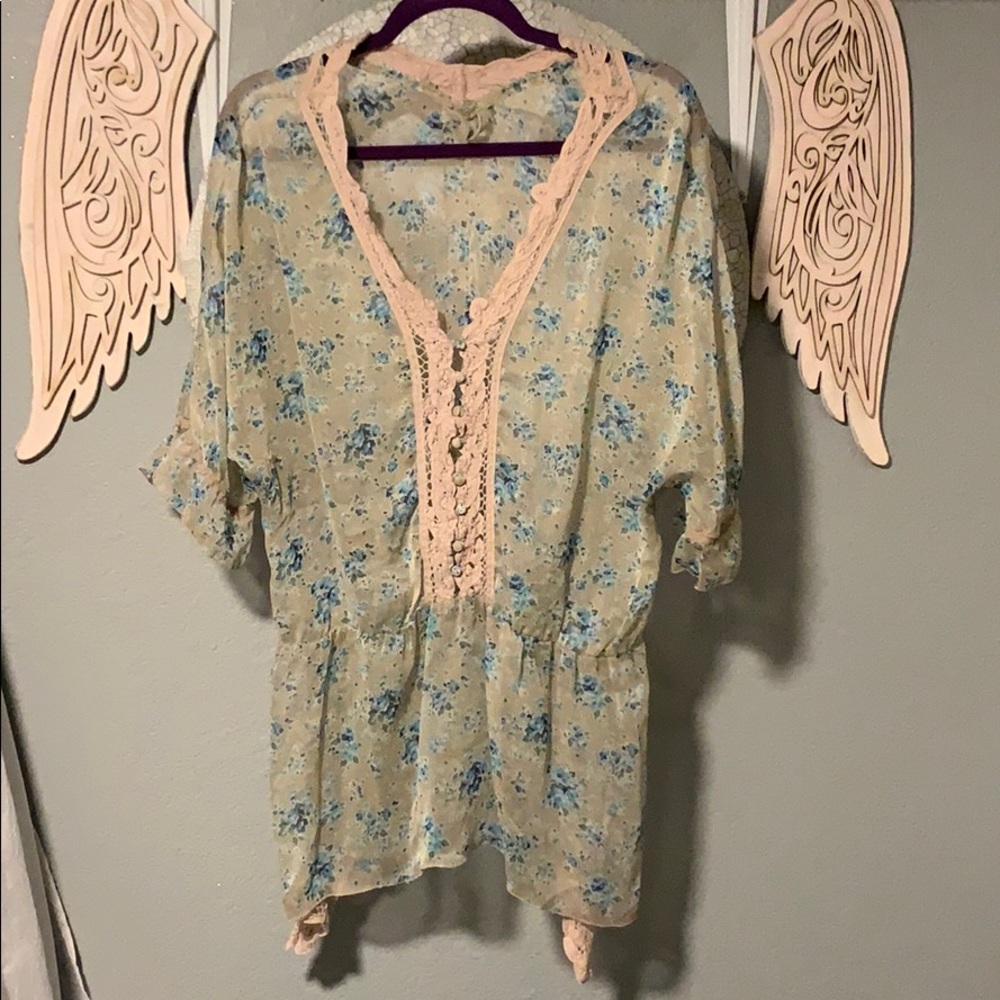 Free People Floral Semi-Sheer Lace Flowy Romantic Sexy Boho Summer